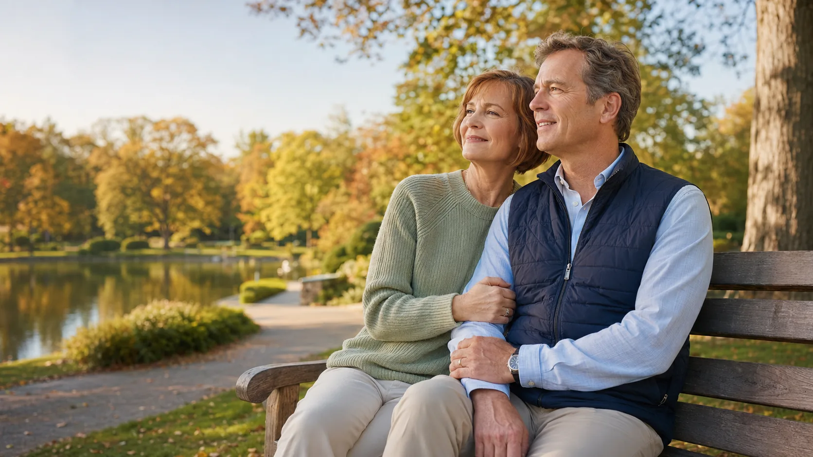 Couple looking ahead together in a park